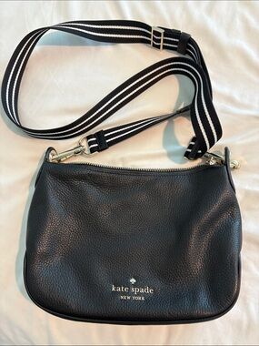 kate spade Black Pebbled Leather Crossbody with Black & White Strap